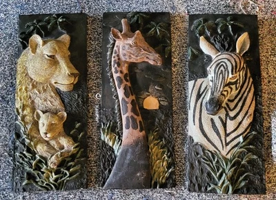 Juego de 3 arte de pared de resina 3D jirafa, cebra, cachorro de leona 4x10 Safari África Foto 1 de 4