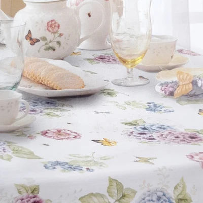 Lenox Fabric Tablecloth 60x84 in Butterfly Meadow Hydrangea Floral Easy Care - Image 1 of 3