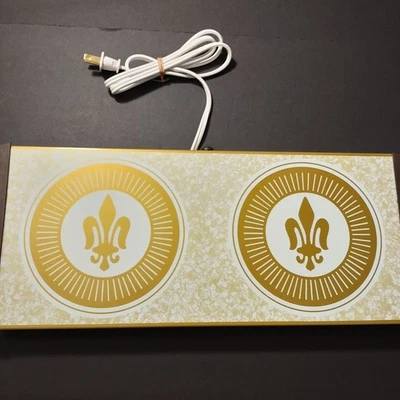 Bandeja de calentamiento eléctrica vintage quemadores dobles diseño flor de lis dorada enchufable de colección Foto 1 de 3