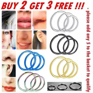 Nose Ring Surgical Steel Hoop Lip Ear Face Fake Septum Helix Small Body Piercing - Picture 1 of 44