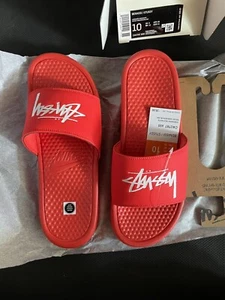 NIKE BENASSI / STUSSY SLIDES RED  Men's sz 10 sandals  - Picture 1 of 2