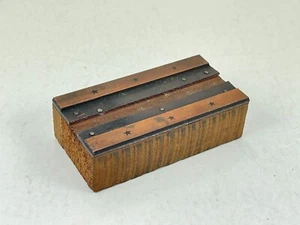 Vintage Printing Wood Block Stamp Metal Copper Stripes w/ Stars - Picture 1 of 3