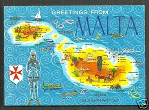 Map postcard Malta Knight Armour Gozo Comino stamp - Foto 1 di 2