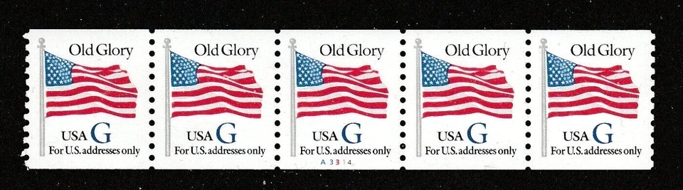 U. S. Coil ~ Scott 2890 ~ 32 Cents ~ OLD GLORY ~ "G" Strip of 5 ~ Pl #3314 - Image 1 of 1