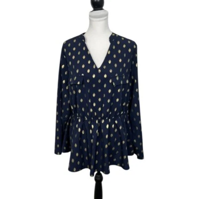 Blusa sin marca para mujer talla grande 3XL azul dorado cuello en V cintura elástica con volantes Foto 1 de 4