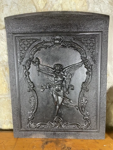 Antique Cast Iron Fireplace Summer Cover Winged Women Goddess Torch Very Nice! Cover