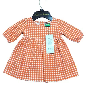Niemen Marcus Mon Coeur Baby Girl Gingham Dress 3-6M Orange Fall Thanksgiving - Picture 1 of 12