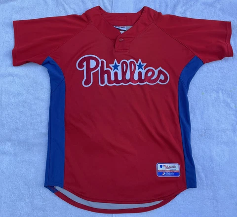 Philadelphia Phillies MLB Batting Practice Jersey Red Majestic Adult Size Large Cover
