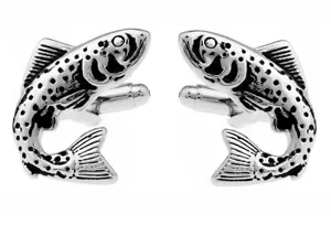 Salmon Trout Angling Fishing Rod Silver Fish Gift Cuff links by CUFFLINKS DIRECT - Picture 1 of 10