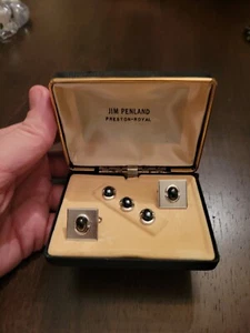 Vintage Shields Silvertone Cufflink Stud Set In Box - Picture 1 of 5