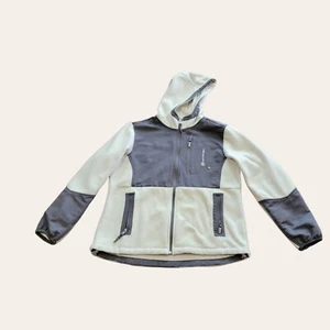 FREE COUNTRY Jacket Hooded Women's Large Off White Fleece Pockets Travel - Picture 1 of 7