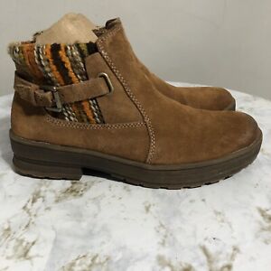 Earth Origins Womens Sz 8.5M Shoes Brown Colorful Suede Knit Zip Up Ankle Boots