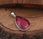 Natural Indian Ruby Pendant Handmade 925 Sterling Silver Jewelry Gift For Her