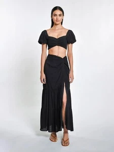 Falda Peixoto Valentina Midi Cintura Torcida Negra Talla XS - Imagen 1 de 5