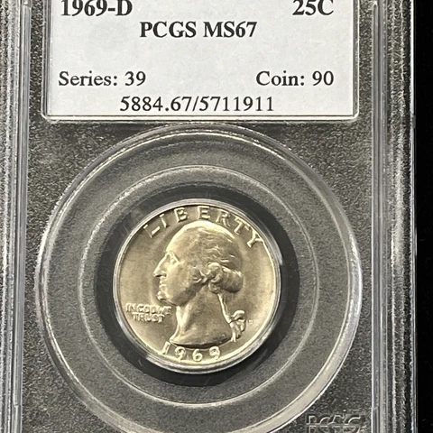 1969 D Washington Quarter PCGS Graded MS 67 Old Holder Cover