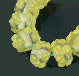 8 Handmade Lampwork Glass Ice Yellow Flower Rondelle Beads 14x9mm - Picture 1 of 4