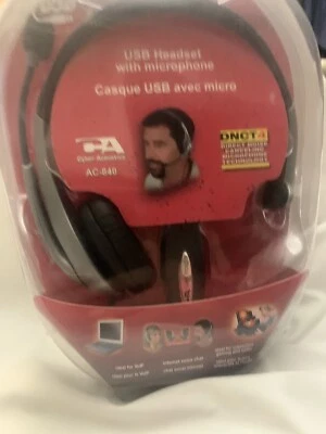 Cyber Acoustics AC-201 Silver/Black Headset With Microphone. Brand New! L10-30 - Image 1 of 4