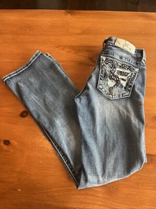 Miss Me Jeans Womens 27 Boot Cut Embellished Blue Low Rise JE5733EX - Picture 1 of 20
