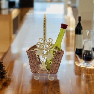 Woven Basket with White Metal Handles for Two Bottles of Wine - Picture 1 of 3