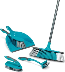 LA024152TQ Cleaning Bundle with Broom - Dustpan and Brush Set, Scrubbing & Dish - Picture 1 of 11