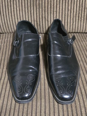 Giovanni Black Leather Slip-on Pointed Toe Dress Shoes, Men's Size 13 US. Strap - Image 1 of 4
