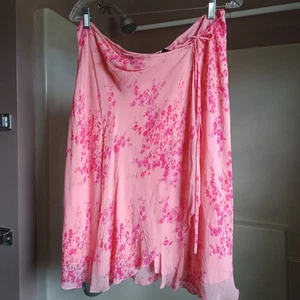Express Pink Wrap Skirt 100% Silk Fully Lined Lettuce Edge Hem Tie Waist 13/14 - Picture 1 of 17