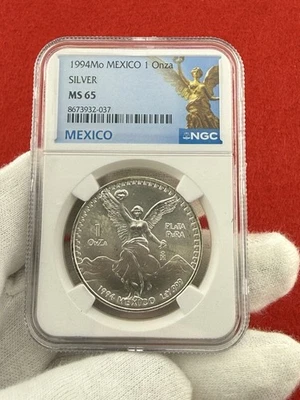 1994-Mo Mexican 🇲🇽 Libertad 1 Onza Silver Coin - NGC MS65 - Image 1 of 2