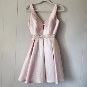 Formeller Abschlussball Heimkehr Tanzen Königin Satin kurze Passform ausgestellt rosa Kleid XS - Bild 1 von 7