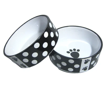 Petrageous Designs Small Black White Dots Paws 5" x 1.75" Hand crafted Stoneware - Image 1 of 4