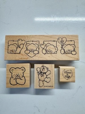 Lote De Colección De 4 Estampillas De Goma De Bloque De Madera Temáticas De Ositos De Peluche; En Contenedor Foto 1 de 4