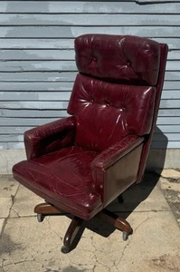 Vintage Taylor Tufted Oxblood Leather Swivel Executive Office Chair on Wheels - Picture 1 of 8