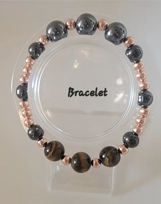 Therapeutic Copper w/ Magnetic Hematite Real Tiger's Eye & Hematite Bracelet - Image 1 of 4