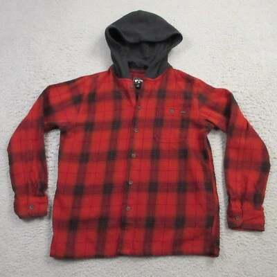Billabong мальчиков Baja фланелевая рубашка на пуговицах размер средний клетку с капюшоном черный красный - Изображение 1 из 4
