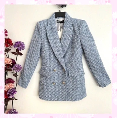 NWTZARA SIZE MEDIUM DOUBLE BREASTED TEXTURED WEAVE JACKET WITH LONG SLEEVES - Image 1 of 4