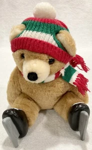 Dakin Kerplunk Holiday 1986 de colección oso patinaje sobre hielo peluche 9" con sombrero y bufanda - Imagen 1 de 5