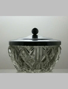 Vintage Pressed Glass Trinket Bowl With Silver Plated Lid 3 1/8" - 22B - Picture 1 of 4