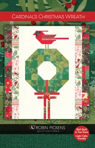 CARDINAL'S CHRISTMAS WREATH ~ Quilt Sewing ~ Pattern by Robin Pickens ~ 2 sizes - Picture 1 of 2