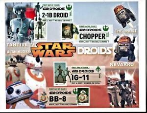 2021 Star Wars "Droids"  FDCs BB8 Chopper IG11 21B Digital Cancels  8x10 Sheet 2