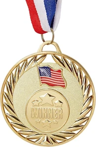 Paquete de 6 medallas ganadoras de oro Juvale con bandera americana y cinta para competición deportiva - Imagen 1 de 12
