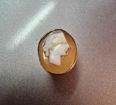 Shirt Button? Antique/ Vtg 10k gold frame Cameo man portrait small- tested- READ - Image 1 of 4