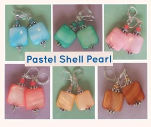 PASTEL SHELL PEARL drops leverback Silver PL CHOOSE your color XX - Picture 1 of 26