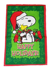 BANDERA DE FELICES FIESTAS PEANUTS SNOOPY~12"x18"~SANTA, REGALOS, STOCK DE MADERA~NUEVA - Imagen 1 de 1