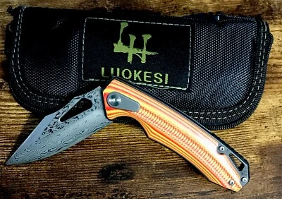 LUOKESI складной нож ДАМАССКОЙ стали Damast оболочка флиппер чехол G10 вкладыш замок!! - Изображение 1 из 4
