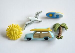 Beach Bound Craft Buttons  / Surf Board ~ Sun ~ Palm Tree ~ Sea Gull