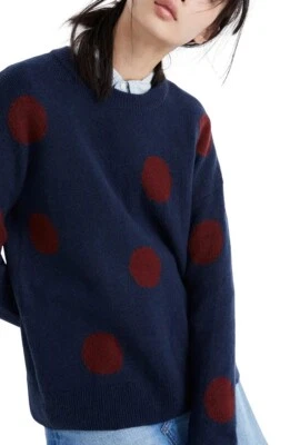 NUEVO Suéter Pullover Madewell Dot Graystone Acogedor Hilo - Azul Marino/Rojo - Grande Foto 1 de 4