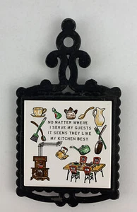 Vintage FM Cast Iron & Ceramic Tile Trivet 9 ½” X 5” Hot Plate Made In Japan - Picture 1 of 12