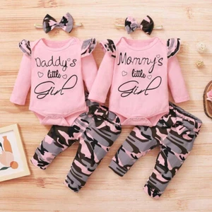 Newborn Infant Baby Girl Clothes Summer Outfits Infant Romper Pants Headband Set - Picture 1 of 9