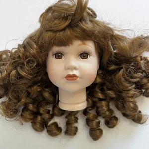 VINTAGE DOLL HEAD For 16” Dolls Auburn Curls Wig Porcelain Flange Style Neck - - Picture 1 of 11