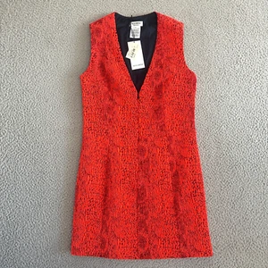 Roseanna Cocktail Dress sz 40 Deep V Red Crinkle Zip Front Sheath Lined Stretch - Picture 1 of 19