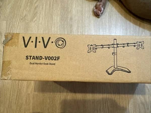 VIVO STAND-V002F Dual Monitor Free Standing Desk Stand - New Factory Sealed - Afbeelding 1 van 3